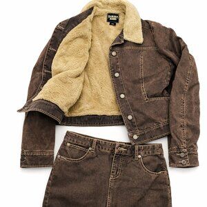 Vintage GUESS Jeans Sherpa Denim Jacket & Micro Mini Skirt Set | Y2K